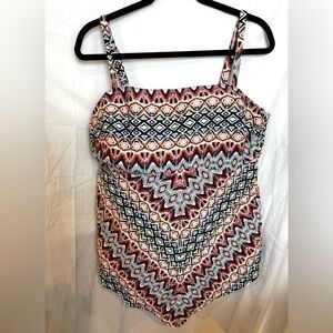 Swim by Cacique Plus Size Aztec Tankini Handkerchief Hem Size 22